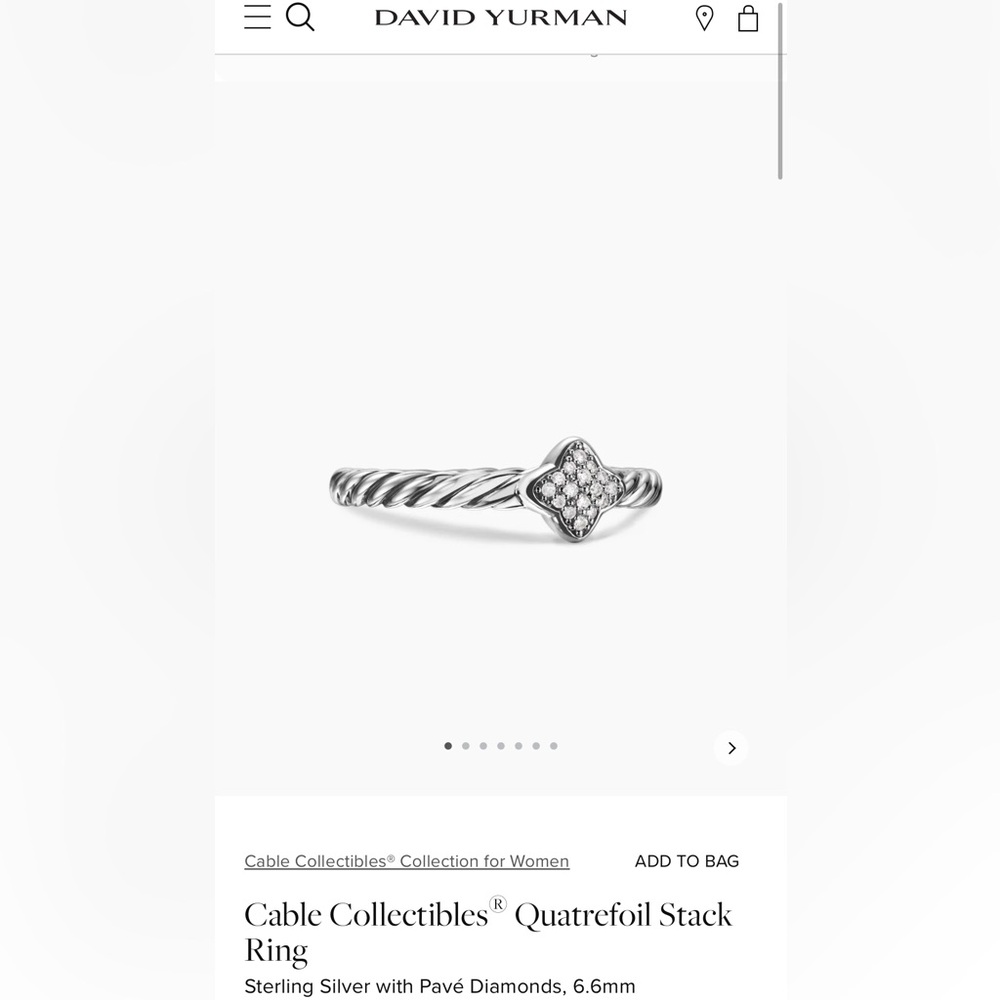 David Yurman Cable Collectibles Quatrefoil Stack Ring Size 6 Comes W Bag Shown